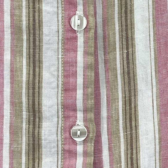 Chadwick's Button Up Top Women 14 Pink Brown Striped Long Sleeve 100% Linen T86 - Picture 6 of 14